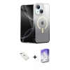MARSİLYAN™- iPhone 14 Kılıf Eksen Minimal Özel Seri - Siyah Bilvis 5in1 3D Magic Cam Ekran Koruyucu + Diamond Kamera Lens - KI