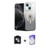 MARSİLYAN™- iPhone 14 Kılıf Eksen Minimal Özel Seri - Siyah Bilvis 5in1 3D Magic Cam Ekran Koruyucu + PVD Metal Kamera Lens - GS