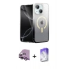 MARSİLYAN™- iPhone 14 Kılıf Eksen Minimal Özel Seri - Siyah Bilvis 5in1 3D Magic Cam Ekran Koruyucu + Raze Metal Kamera Lens - MR