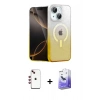 MARSİLYAN™- iPhone 14 Kılıf Eksen Minimal Özel Seri - Siyah Bilvis 5in1 5D Magic Hayalet Cam Ekran Koruyucu + Shine Kamera Lens - KI