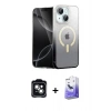 MARSİLYAN™- iPhone 14 Kılıf Eksen Minimal Özel Seri - Siyah Bilvis 5in1 5D Magic Hayalet Cam Ekran Koruyucu + PVD Metal Kamera Lens - YL