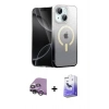 MARSİLYAN™- iPhone 14 Kılıf Eksen Minimal Özel Seri - Siyah Bilvis 5in1 5D Magic Hayalet Cam Ekran Koruyucu + Raze Metal Kamera Lens - GS