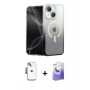 MARSİLYAN™- iPhone 14 Kılıf Eksen Minimal Özel Seri - Siyah Bilvis 5in1 5D Magic Hayalet Cam Ekran Koruyucu + Shine Kamera Lens - SH