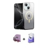 MARSİLYAN™- iPhone 14 Kılıf Eksen Minimal Özel Seri - Siyah Bilvis 5in1 5D Magic Hayalet Cam Ekran Koruyucu + Kırmızı Raze Metal Kamera Lens