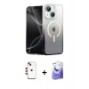 MARSİLYAN™- iPhone 14 Kılıf Eksen Minimal Özel Seri - Siyah Bilvis 5in1 5D Magic Hayalet Cam Ekran Koruyucu + Shine Kamera Lens - KI