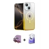MARSİLYAN™- iPhone 14 Kılıf Eksen Minimal Özel Seri - Siyah Bilvis 5in1 5D Magic Hayalet Cam Ekran Koruyucu + Kırmızı Raze Metal Kamera Lens