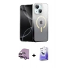 MARSİLYAN™- iPhone 14 Kılıf Eksen Minimal Özel Seri - Siyah Bilvis 5in1 5D Magic Hayalet Cam Ekran Koruyucu + Raze Metal Kamera Lens - MR