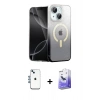 MARSİLYAN™- iPhone 14 Kılıf Eksen Minimal Özel Seri - Siyah Bilvis 5in1 5D Magic Hayalet Cam Ekran Koruyucu + Shine Kamera Lens - MI