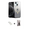 MARSİLYAN™- iPhone 14 Kılıf Eksen Minimal Özel Seri - Siyah Bilvis Hayalet Cam Ekran Koruyucu + Diamond Kamera Lens - SABE