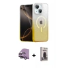 MARSİLYAN™- iPhone 14 Kılıf Eksen Minimal Özel Seri - Siyah Bilvis Hayalet Cam Ekran Koruyucu + Raze Metal Kamera Lens - GS