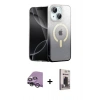 MARSİLYAN™- iPhone 14 Kılıf Eksen Minimal Özel Seri - Siyah Bilvis Hayalet Cam Ekran Koruyucu + Raze Metal Kamera Lens - GS