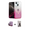 MARSİLYAN™- iPhone 14 Kılıf Eksen Minimal Özel Seri - Siyah Bilvis Hayalet Cam Ekran Koruyucu + Kırmızı Raze Metal Kamera Lens