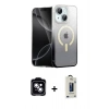 MARSİLYAN™- iPhone 14 Kılıf Eksen Minimal Özel Seri - Siyah Bilvis Hayalet Cam Ekran Koruyucu + PVD Metal Kamera Lens - MI