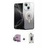 MARSİLYAN™- iPhone 14 Kılıf Eksen Minimal Özel Seri - Siyah Bilvis Hayalet Cam Ekran Koruyucu + Raze Metal Kamera Lens - MR