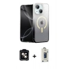 MARSİLYAN™- iPhone 14 Kılıf Eksen Minimal Özel Seri - Siyah Bilvis Hayalet Cam Ekran Koruyucu + PVD Metal Kamera Lens - TU