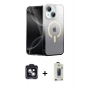 MARSİLYAN™- iPhone 14 Kılıf Eksen Minimal Özel Seri - Siyah Bilvis Hayalet Cam Ekran Koruyucu + PVD Metal Kamera Lens - SH