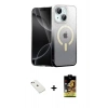 MARSİLYAN™- iPhone 14 Kılıf Eksen Minimal Özel Seri - Siyah Buffer Cam Ekran Koruyucu + Diamond Kamera Lens - PE