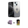 MARSİLYAN™- iPhone 14 Kılıf Eksen Minimal Özel Seri - Siyah Buffer Cam Ekran Koruyucu + Raze Metal Kamera Lens - GS