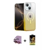 MARSİLYAN™- iPhone 14 Kılıf Eksen Minimal Özel Seri - Siyah Buffer Cam Ekran Koruyucu + Kırmızı Raze Metal Kamera Lens
