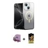 MARSİLYAN™- iPhone 14 Kılıf Eksen Minimal Özel Seri - Siyah Buffer Cam Ekran Koruyucu + Kırmızı Raze Metal Kamera Lens