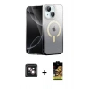 MARSİLYAN™- iPhone 14 Kılıf Eksen Minimal Özel Seri - Siyah Buffer Cam Ekran Koruyucu + PVD Metal Kamera Lens - PE