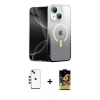 MARSİLYAN™- iPhone 14 Kılıf Eksen Minimal Özel Seri - Siyah Buffer Cam Ekran Koruyucu + Shine Kamera Lens - KI