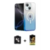MARSİLYAN™- iPhone 14 Kılıf Eksen Minimal Özel Seri - Siyah Buffer Cam Ekran Koruyucu + Turuncu PVD Metal Kamera Lens