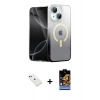 MARSİLYAN™- iPhone 14 Kılıf Eksen Minimal Özel Seri - Siyah Buffer Hayalet Cam Ekran Koruyucu + Diamond Kamera Lens - YL