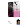 MARSİLYAN™- iPhone 14 Kılıf Eksen Minimal Özel Seri - Siyah Buffer Hayalet Cam Ekran Koruyucu + Pembe Diamond Kamera Lens