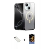 MARSİLYAN™- iPhone 14 Kılıf Eksen Minimal Özel Seri - Siyah Buffer Hayalet Cam Ekran Koruyucu + Pembe Diamond Kamera Lens