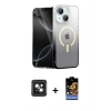 MARSİLYAN™- iPhone 14 Kılıf Eksen Minimal Özel Seri - Siyah Buffer Hayalet Cam Ekran Koruyucu + PVD Metal Kamera Lens - PE