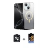 MARSİLYAN™- iPhone 14 Kılıf Eksen Minimal Özel Seri - Siyah Buffer Hayalet Cam Ekran Koruyucu + PVD Metal Kamera Lens - YL