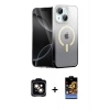 MARSİLYAN™- iPhone 14 Kılıf Eksen Minimal Özel Seri - Siyah Buffer Hayalet Cam Ekran Koruyucu + PVD Metal Kamera Lens - TU