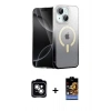 MARSİLYAN™- iPhone 14 Kılıf Eksen Minimal Özel Seri - Siyah Buffer Hayalet Cam Ekran Koruyucu + PVD Metal Kamera Lens - GS