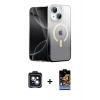 MARSİLYAN™- iPhone 14 Kılıf Eksen Minimal Özel Seri - Siyah Buffer Hayalet Cam Ekran Koruyucu + PVD Metal Kamera Lens - SH
