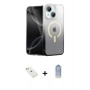 MARSİLYAN™- iPhone 14 Kılıf Eksen Minimal Özel Seri - Siyah Joko Magic 5D Cam + Diamond Kamera Lens - PE