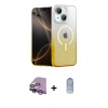 MARSİLYAN™- iPhone 14 Kılıf Eksen Minimal Özel Seri - Siyah Joko Magic 5D Cam + Mor Raze Metal Kamera Lens