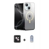 MARSİLYAN™- iPhone 14 Kılıf Eksen Minimal Özel Seri - Siyah Joko Magic 5D Cam + PVD Metal Kamera Lens - PE