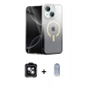 MARSİLYAN™- iPhone 14 Kılıf Eksen Minimal Özel Seri - Siyah Joko Magic 5D Cam + PVD Metal Kamera Lens - YL