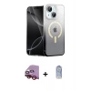 MARSİLYAN™- iPhone 14 Kılıf Eksen Minimal Özel Seri - Siyah Joko Magic 5D Cam + Raze Metal Kamera Lens - KI