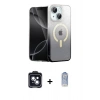 MARSİLYAN™- iPhone 14 Kılıf Eksen Minimal Özel Seri - Siyah Joko Magic 5D Cam + PVD Metal Kamera Lens - SH