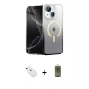 MARSİLYAN™- iPhone 14 Kılıf Eksen Minimal Özel Seri - Siyah Joko Magic 5D Hayalet Cam + Diamond Kamera Lens - KI
