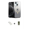 MARSİLYAN™- iPhone 14 Kılıf Eksen Minimal Özel Seri - Siyah Joko Magic 5D Hayalet Cam + Diamond Kamera Lens - SABE