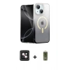 MARSİLYAN™- iPhone 14 Kılıf Eksen Minimal Özel Seri - Siyah Joko Magic 5D Hayalet Cam + PVD Metal Kamera Lens - PE