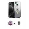 MARSİLYAN™- iPhone 14 Kılıf Eksen Minimal Özel Seri - Siyah Joko Magic 5D Hayalet Cam + Raze Metal Kamera Lens - KI