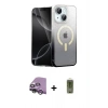 MARSİLYAN™- iPhone 14 Kılıf Eksen Minimal Özel Seri - Siyah Joko Magic 5D Hayalet Cam + Raze Metal Kamera Lens - GS