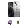 MARSİLYAN™- iPhone 14 Kılıf Eksen Minimal Özel Seri - Siyah Joko Magic 5D Hayalet Cam + Raze Metal Kamera Lens - SH