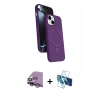 MARSİLYAN™- iPhone 14 Kılıf İz Işık Koleksiyonu - Siyah 3D Antistatik Cam Ekran Koruyucu + Raze Metal Kamera Lens - GS