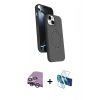 MARSİLYAN™- iPhone 14 Kılıf İz Işık Koleksiyonu - Siyah 3D Antistatik Cam Ekran Koruyucu + Raze Metal Kamera Lens - GS