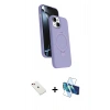 MARSİLYAN™- iPhone 14 Kılıf İz Işık Koleksiyonu - Siyah 3D Antistatik Cam Ekran Koruyucu + Diamond Kamera Lens - KI